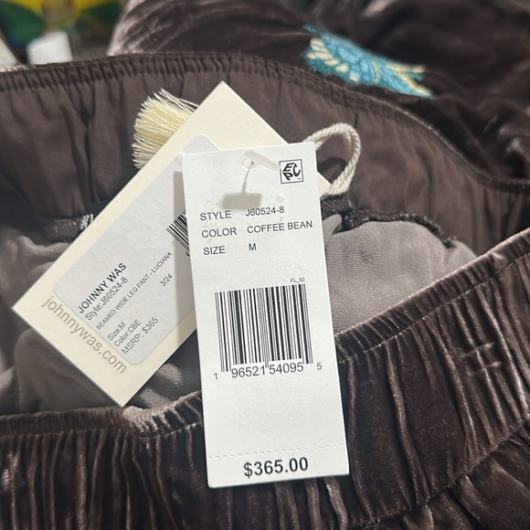 NWT JOHNNY WAS Embroidered Velvet Floral Wide Leg Coordinating Pull-On Pants - Picture 9 of 9